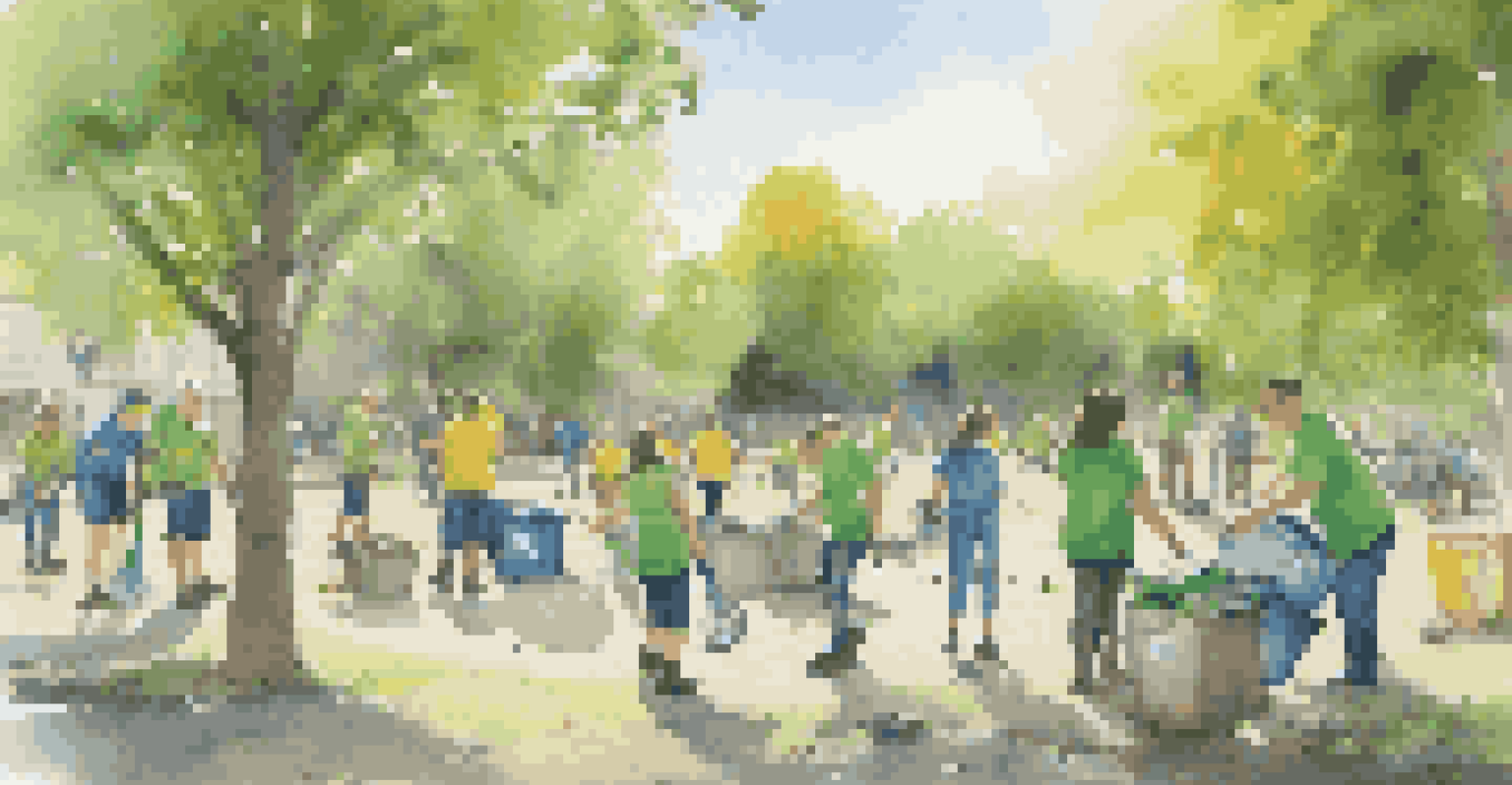 Volunteers of all ages participating in a community clean-up event in a sunny park.