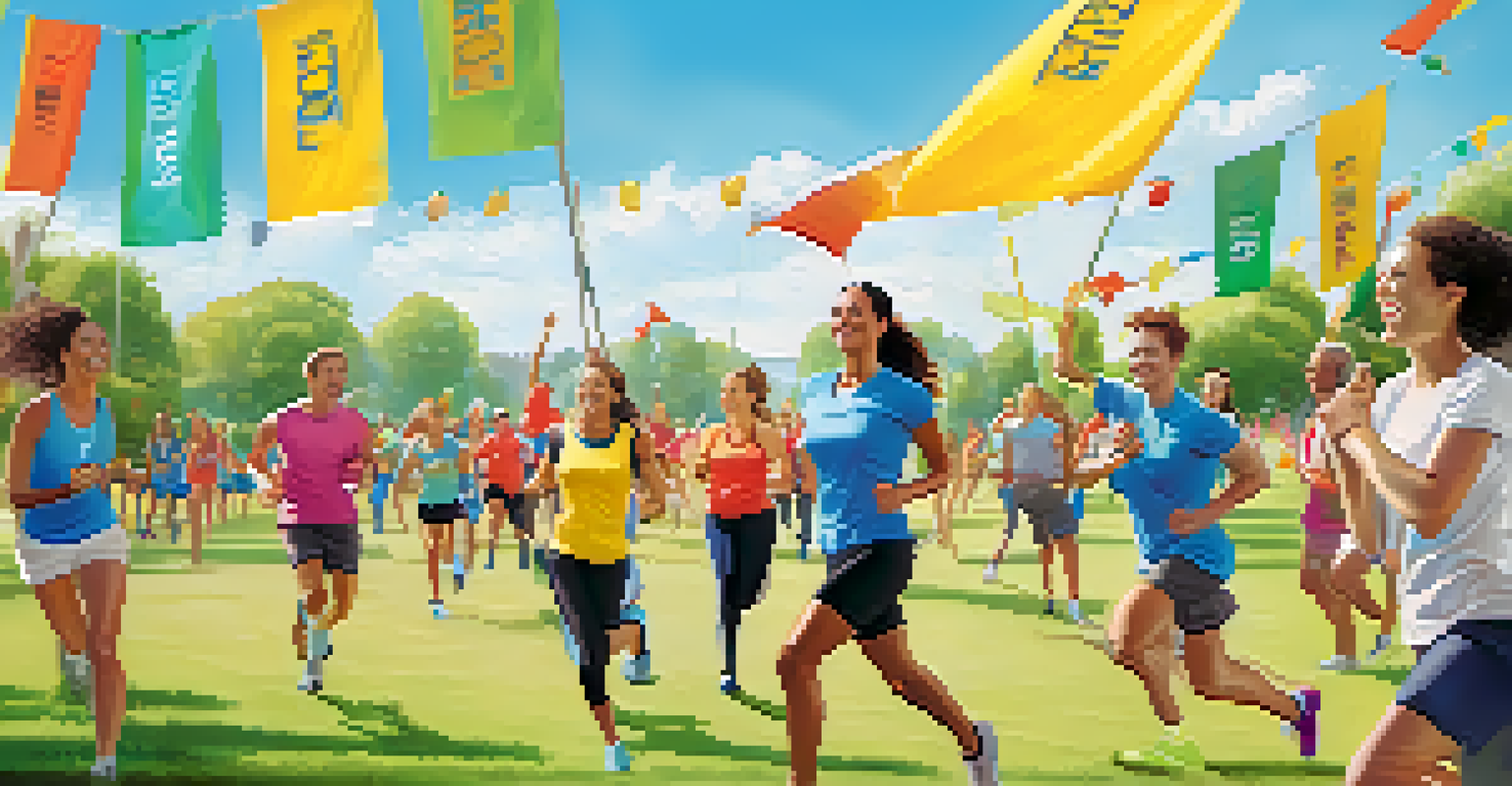 Employees participating in a fitness challenge at a park, showcasing teamwork and joy.