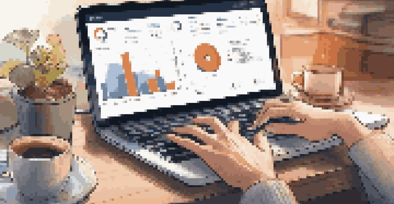 Close-up of hands typing on a laptop with data protection documents and a coffee cup, showing a digital DPIA template on the screen.