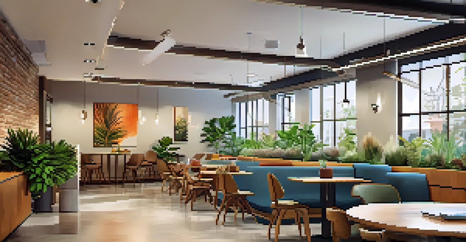 A cozy break room with employees enjoying coffee and conversations in a warm, inviting environment.