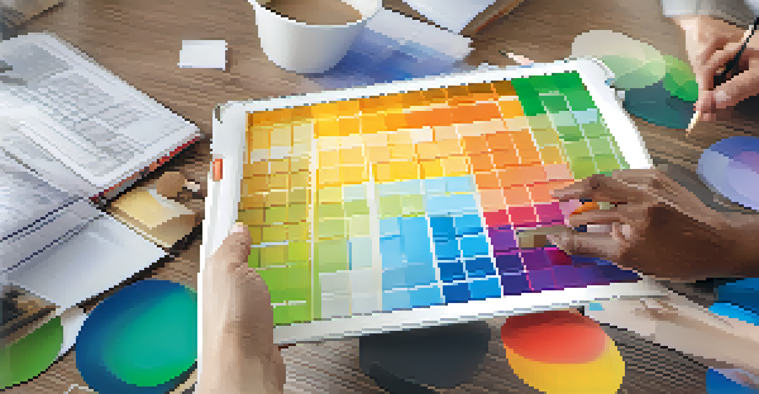 A close-up of a family's hands pointing at a colorful skills matrix on a tablet, discussing succession planning.