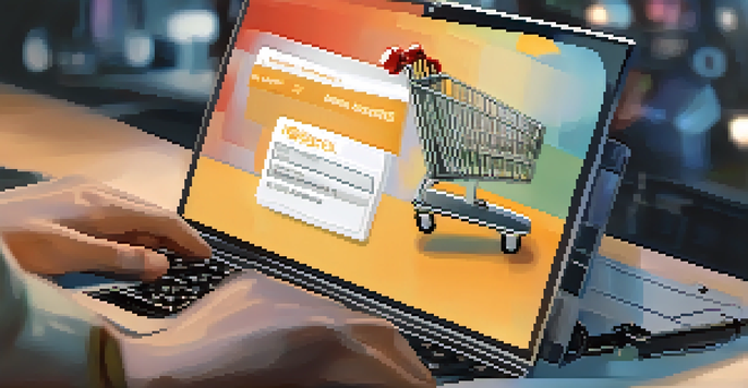 A computer screen displaying a shopping cart with a padlock icon, representing secure online transactions.
