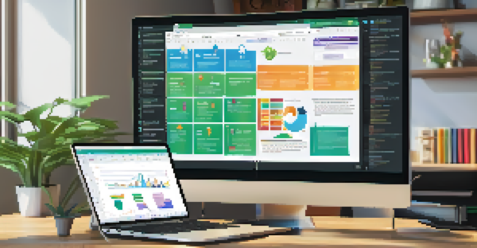 A close-up of a laptop screen with engaging online training content, showing an employee taking notes in a cozy workspace.
