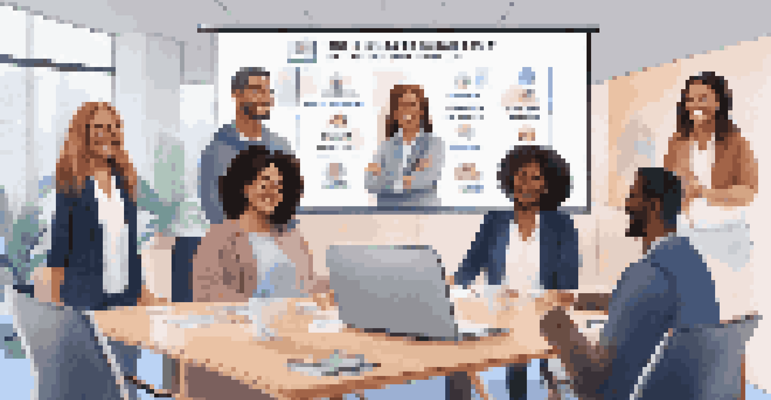 A diverse group of people on a video call in a conference room, actively participating in a team-building activity, with a modern and motivational environment.