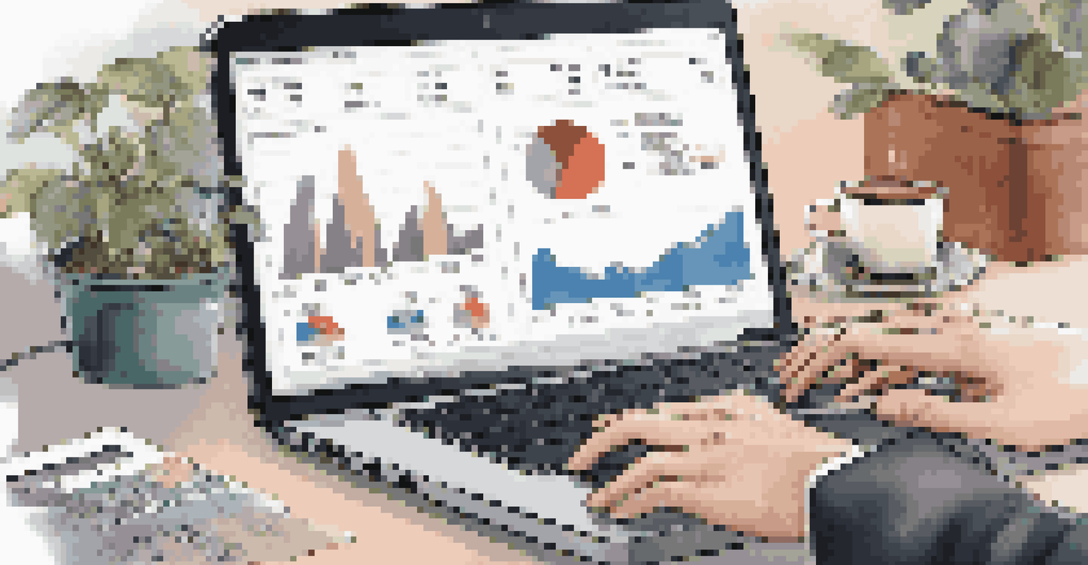 A laptop screen showing financial forecasting software with graphs and data visualizations.