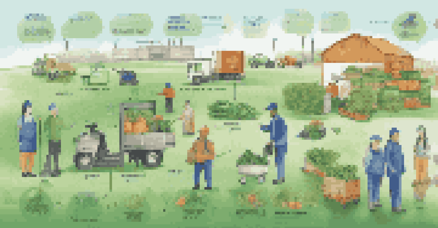 An infographic showing key stakeholders in a supply chain with illustrated characters and icons representing their roles.