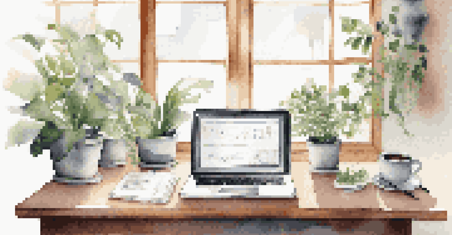 A calm workspace with a laptop displaying SEO analytics, notes, and a coffee cup, illuminated by natural light.