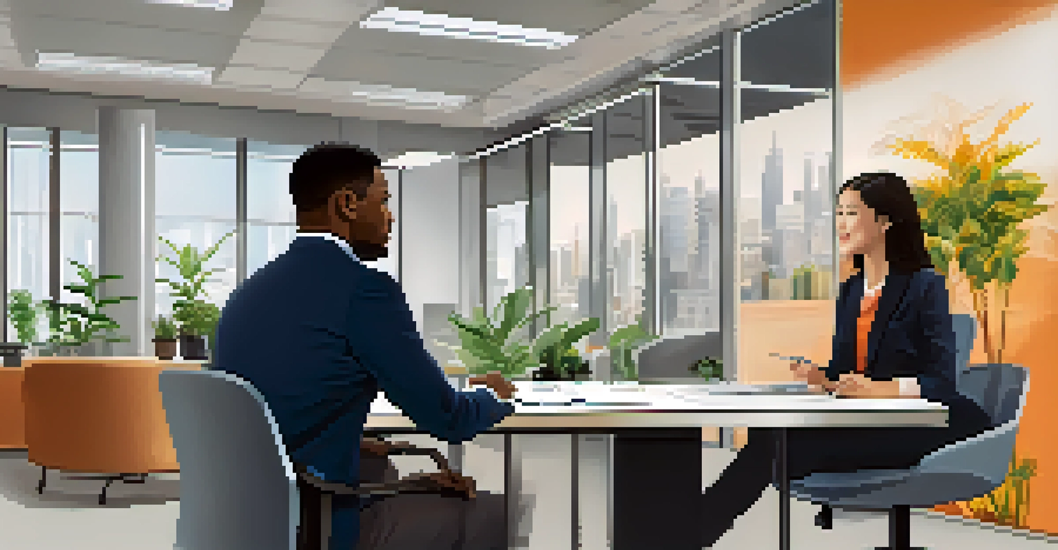 A recruiter interviewing a candidate in a modern office environment, focusing on a structured interview process.