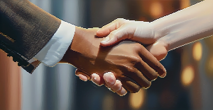 A close-up of two hands shaking firmly, representing confidence in a negotiation.