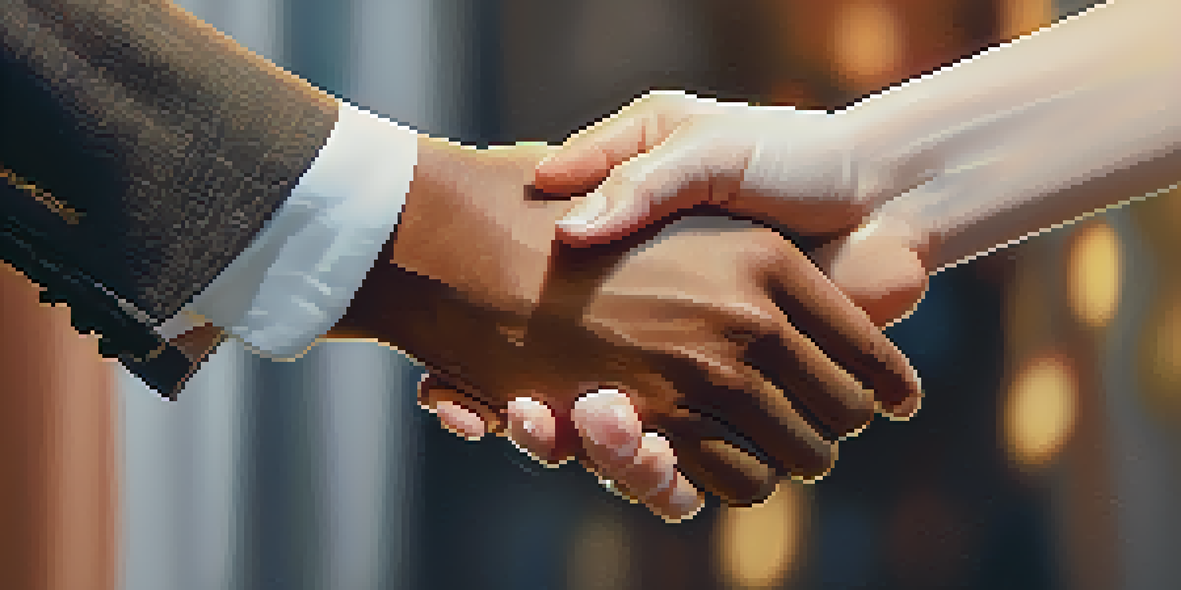 A close-up of two hands shaking firmly, representing confidence in a negotiation.