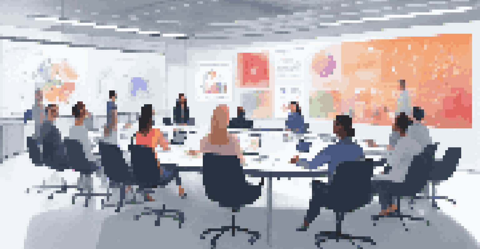 Employees in a modern training room participating in a workshop on AI technology, with a screen displaying AI concepts.