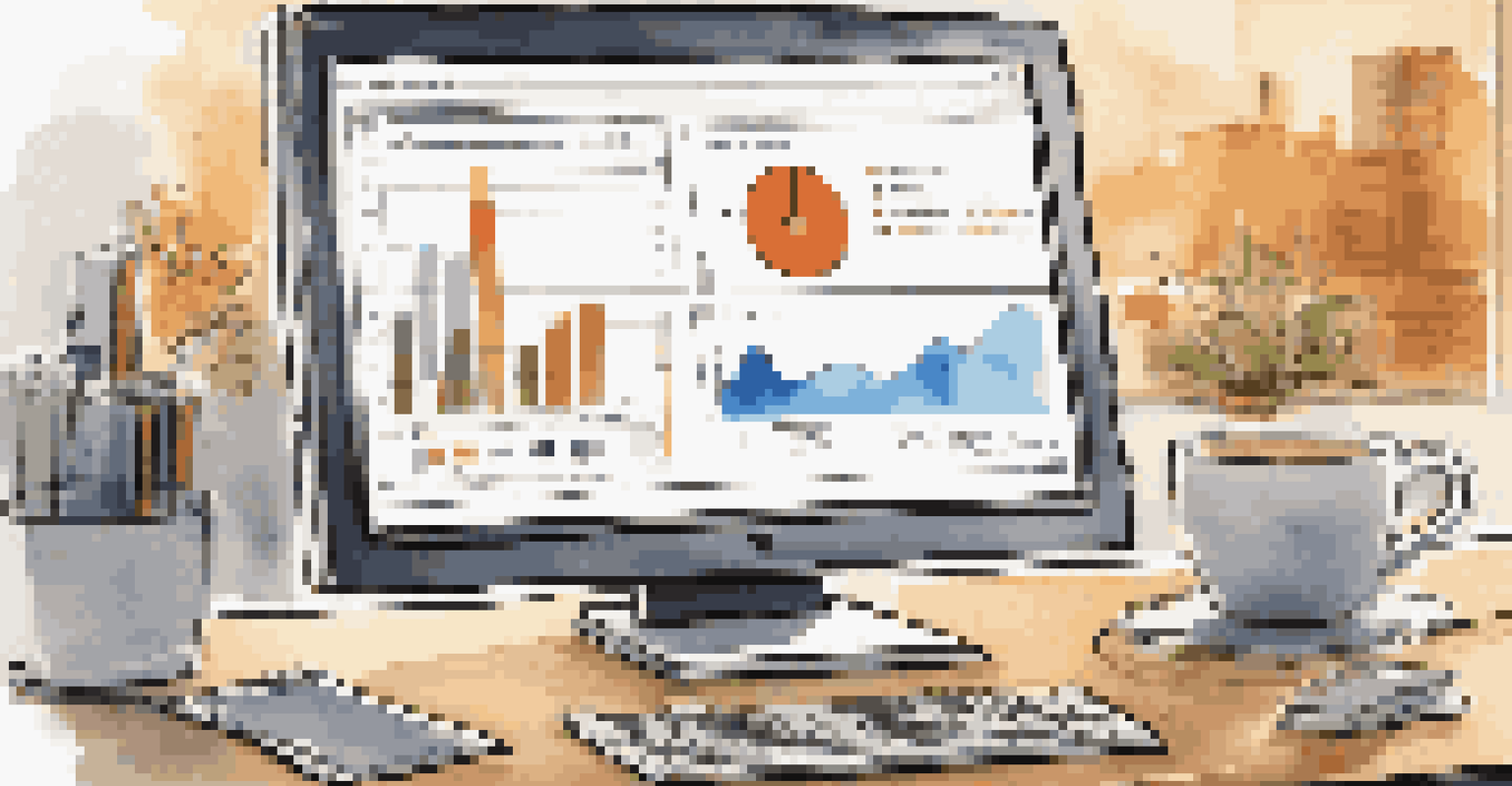 A close-up of a computer screen showing a cloud service dashboard, surrounded by office items, illuminated by soft lighting.