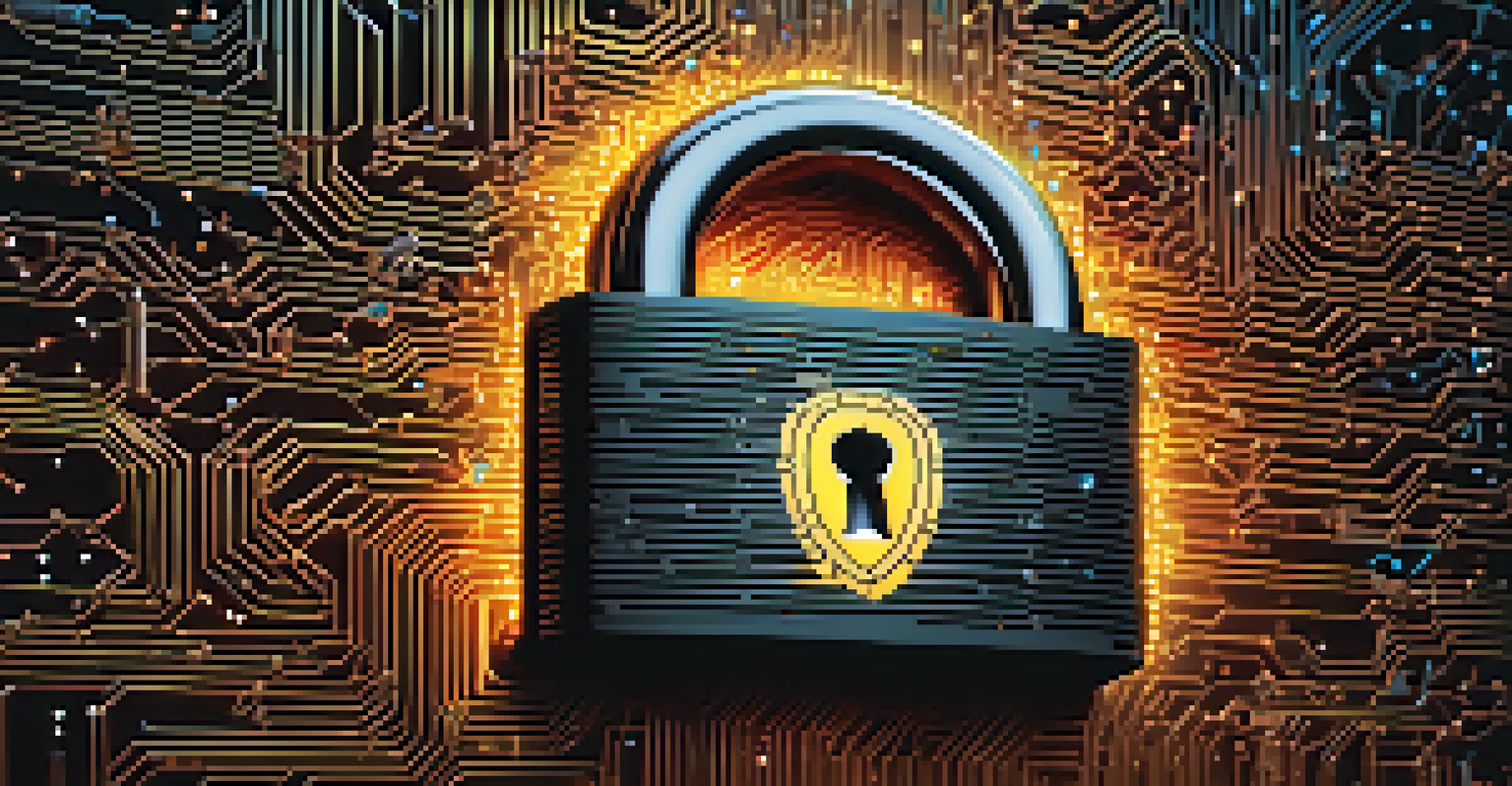 A digital lock surrounded by glowing binary code and connections, symbolizing strong cybersecurity.