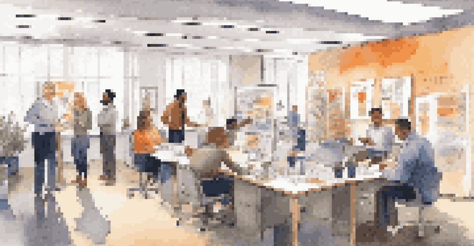An engaging workshop in a colorful office setting with employees of different ages actively participating.