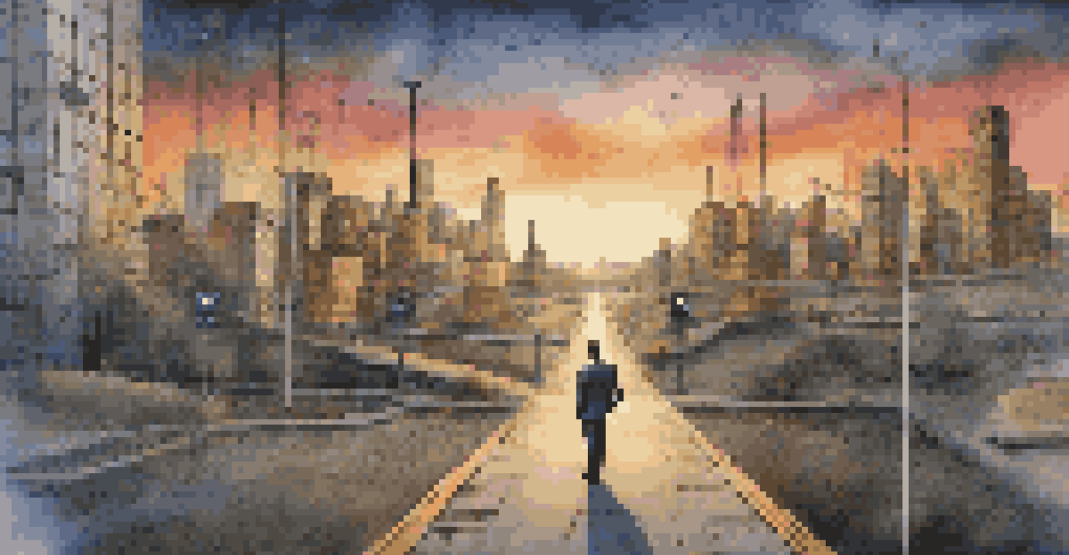 A business person at a crossroads, with paths labeled 'Complexity' and 'Regulatory Uncertainty', against a cityscape backdrop.