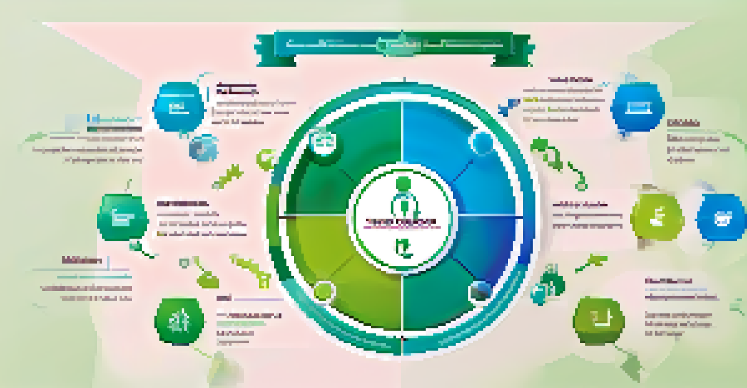 An infographic depicting Kotter's 8-Step Change Model with icons and descriptions arranged in a circular layout against a gradient background.