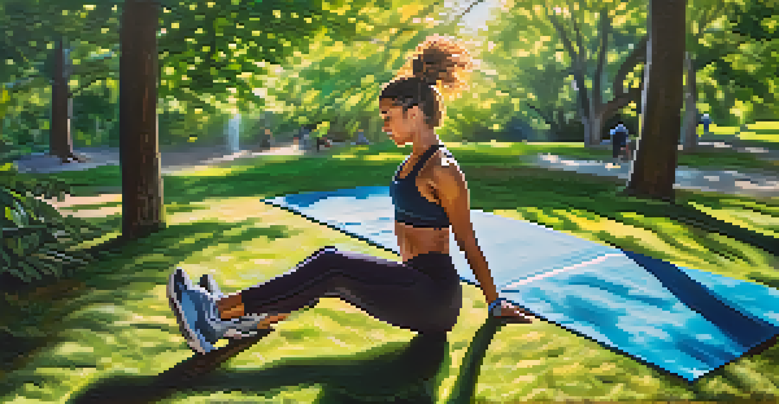 A fitness influencer performing a workout in a park, surrounded by greenery and sunlight, showcasing an energetic and healthy lifestyle.