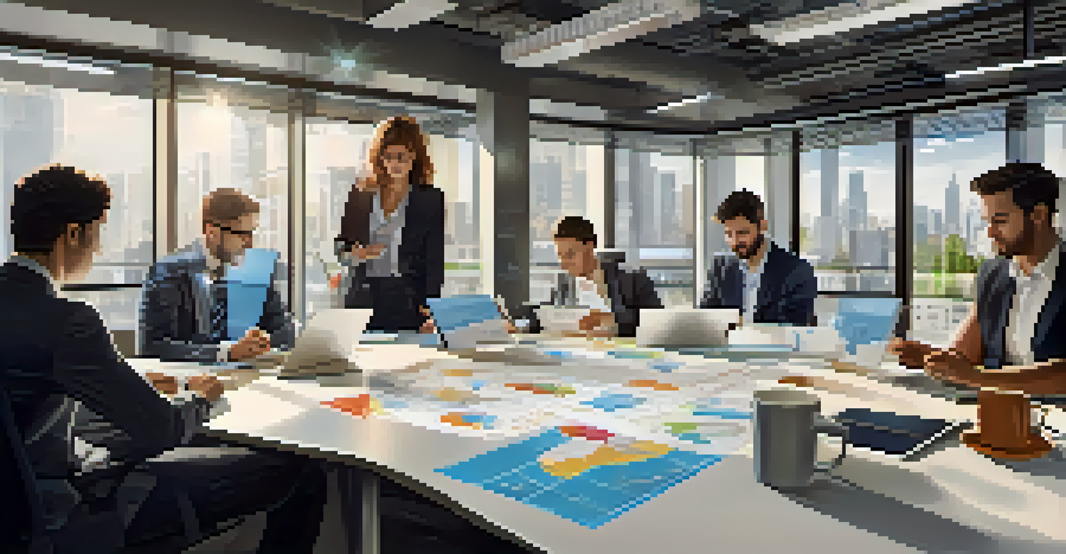 A diverse team of professionals in an office brainstorming about ethical supply chain practices.