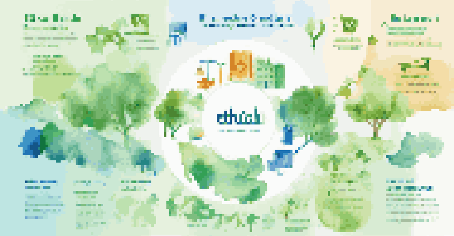 An infographic about ethical branding featuring icons of transparency and sustainability in bright colors.