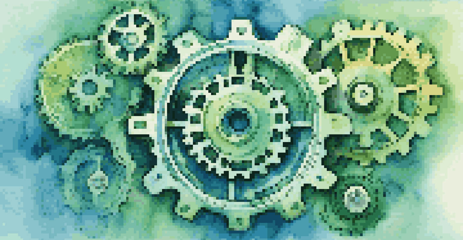 A close-up illustration of interconnected gears representing a resilient supply chain, highlighting technology, collaboration, and flexibility against a gradient background.