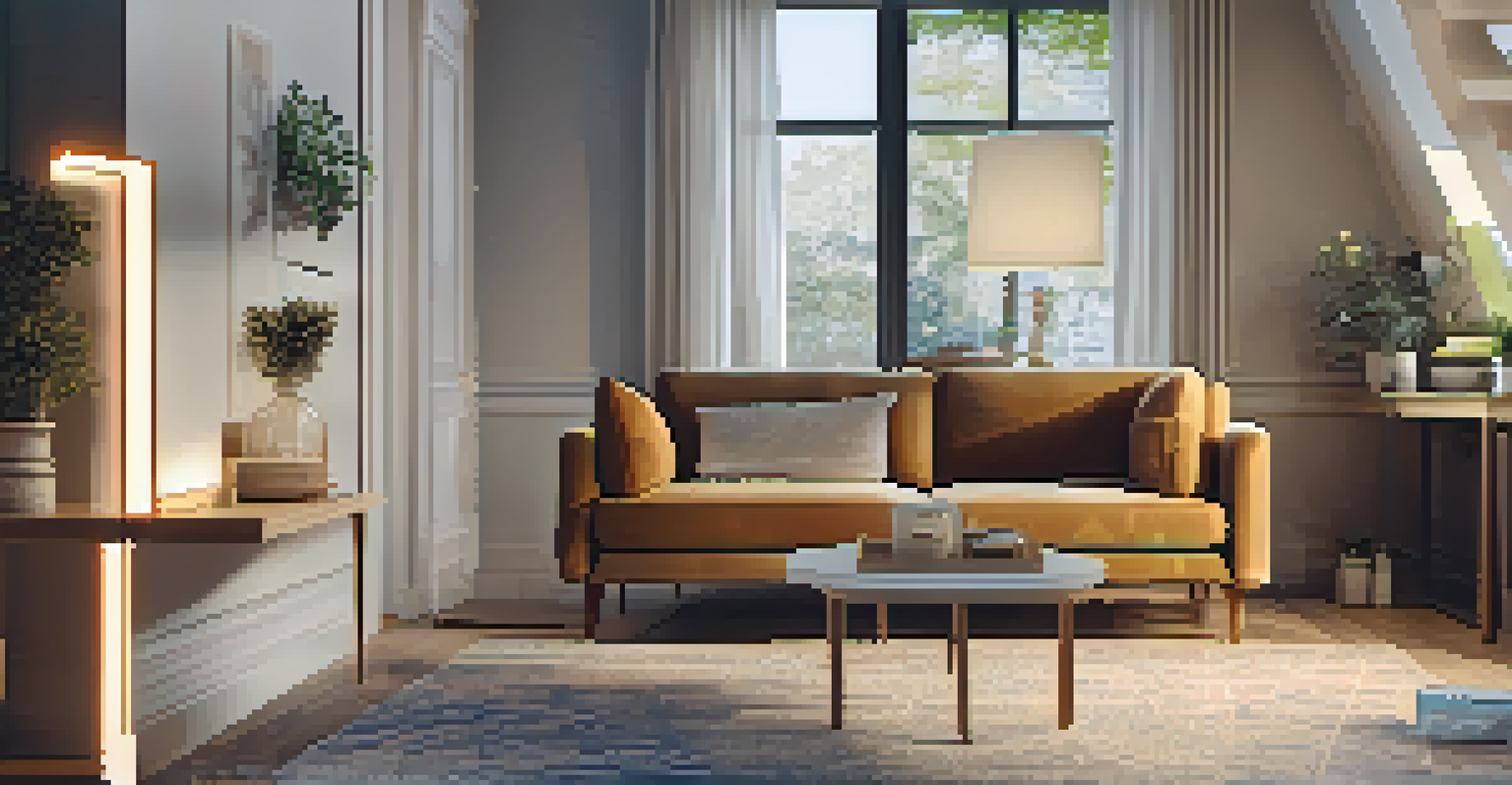 A living room with an augmented reality display showing how a piece of furniture fits in the space.