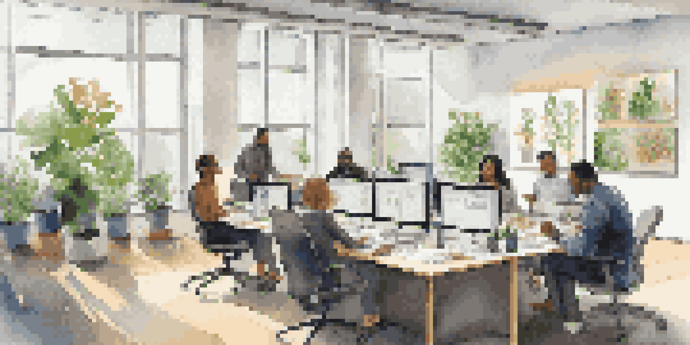 A diverse team collaborating in a bright office setting, emphasizing transparency and teamwork.
