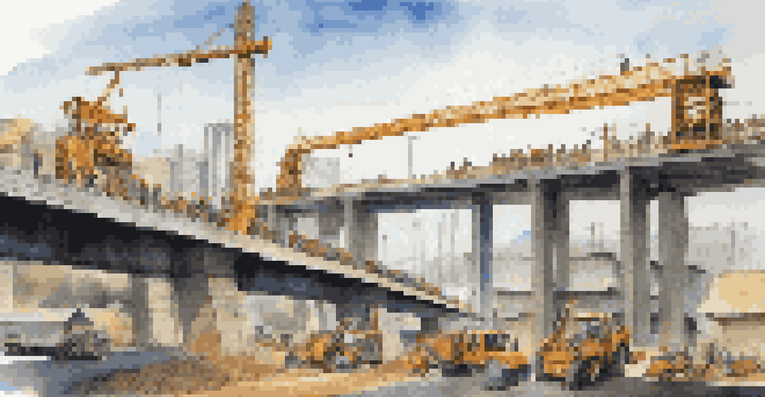 Construction workers collaborating on a transportation bridge in Brazil, showcasing infrastructure development and connection between urban and rural areas.