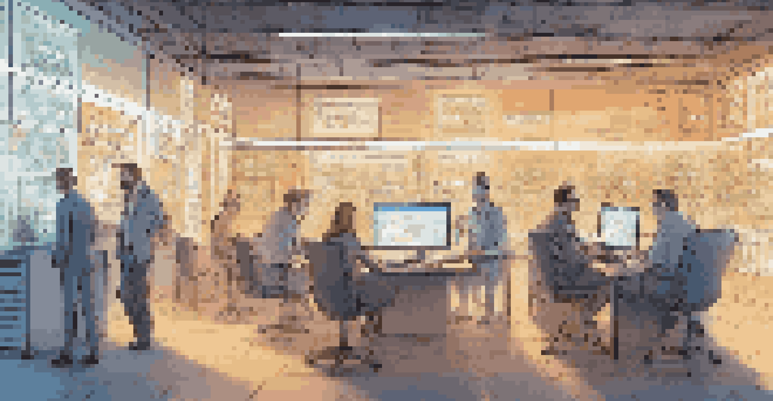A glowing digital notebook symbolizing blockchain technology, set in a modern office with professionals discussing e-commerce.
