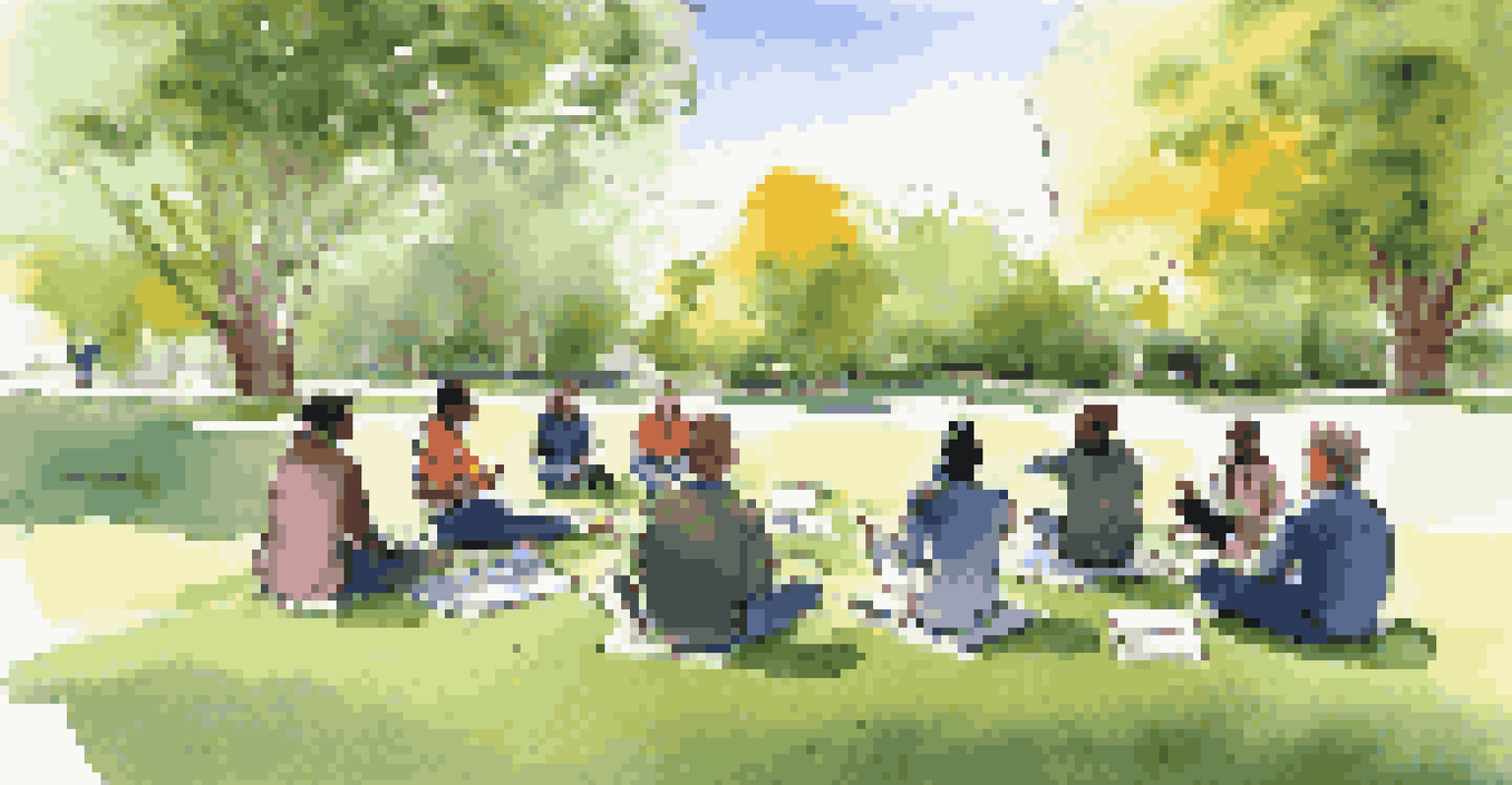 A facilitator leading a brainstorming session outdoors with participants gathered in a circle on the grass, surrounded by nature.