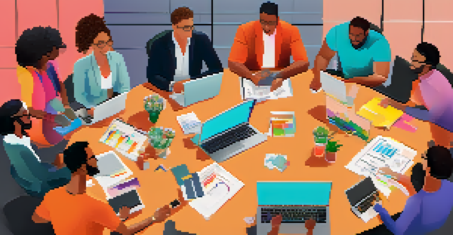 A diverse group of entrepreneurs collaborating at a table, sharing ideas and resources in a bright setting.