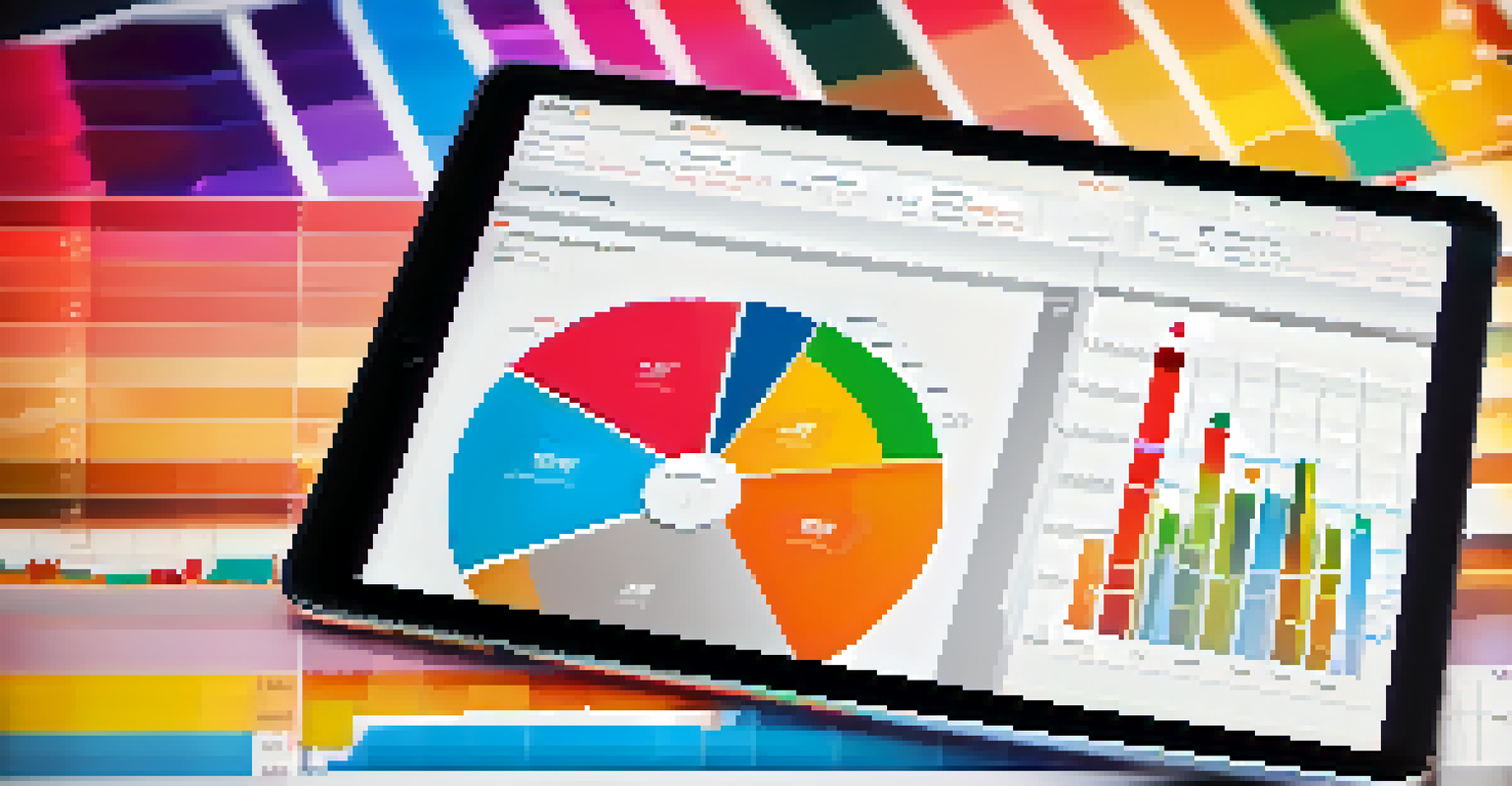 Close-up of a digital financial dashboard on a tablet displaying colorful graphs for budget variance analysis.
