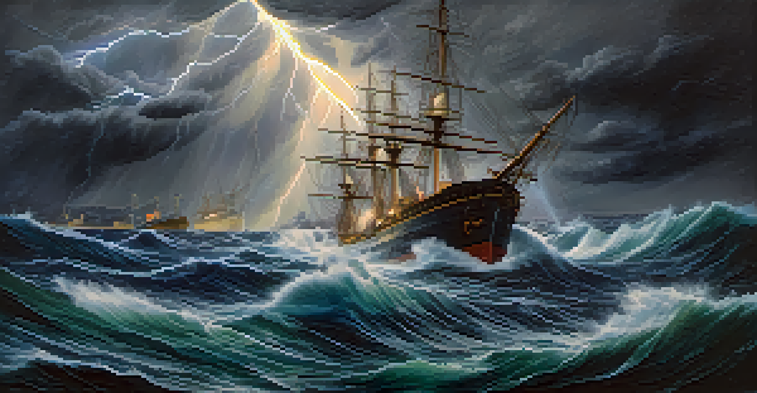 An artistic depiction of a ship navigating through a stormy sea, symbolizing business resilience in unpredictable economic conditions.