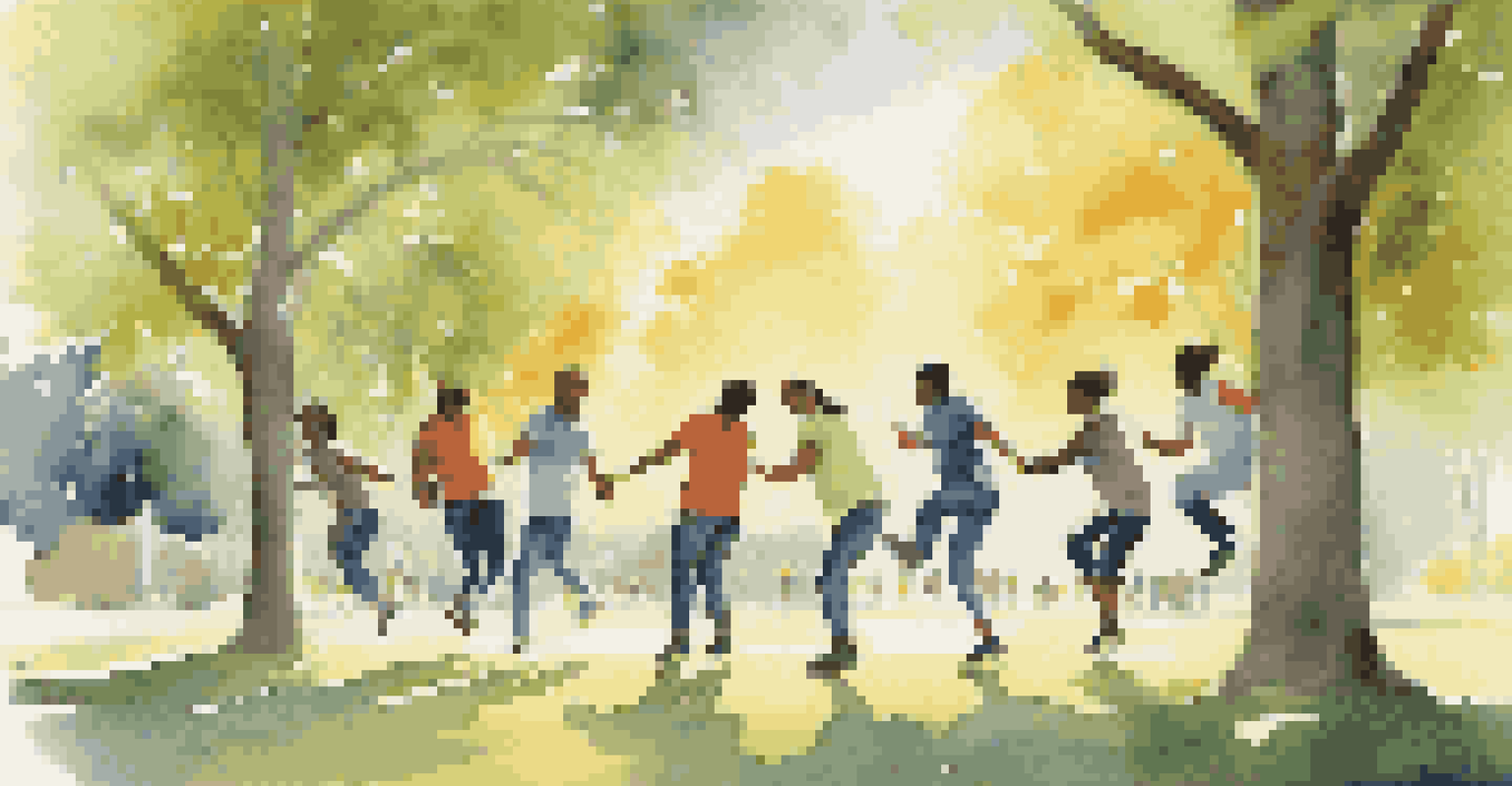 A team-building activity in a park where team members are engaged in a trust fall exercise, emphasizing support and collaboration.