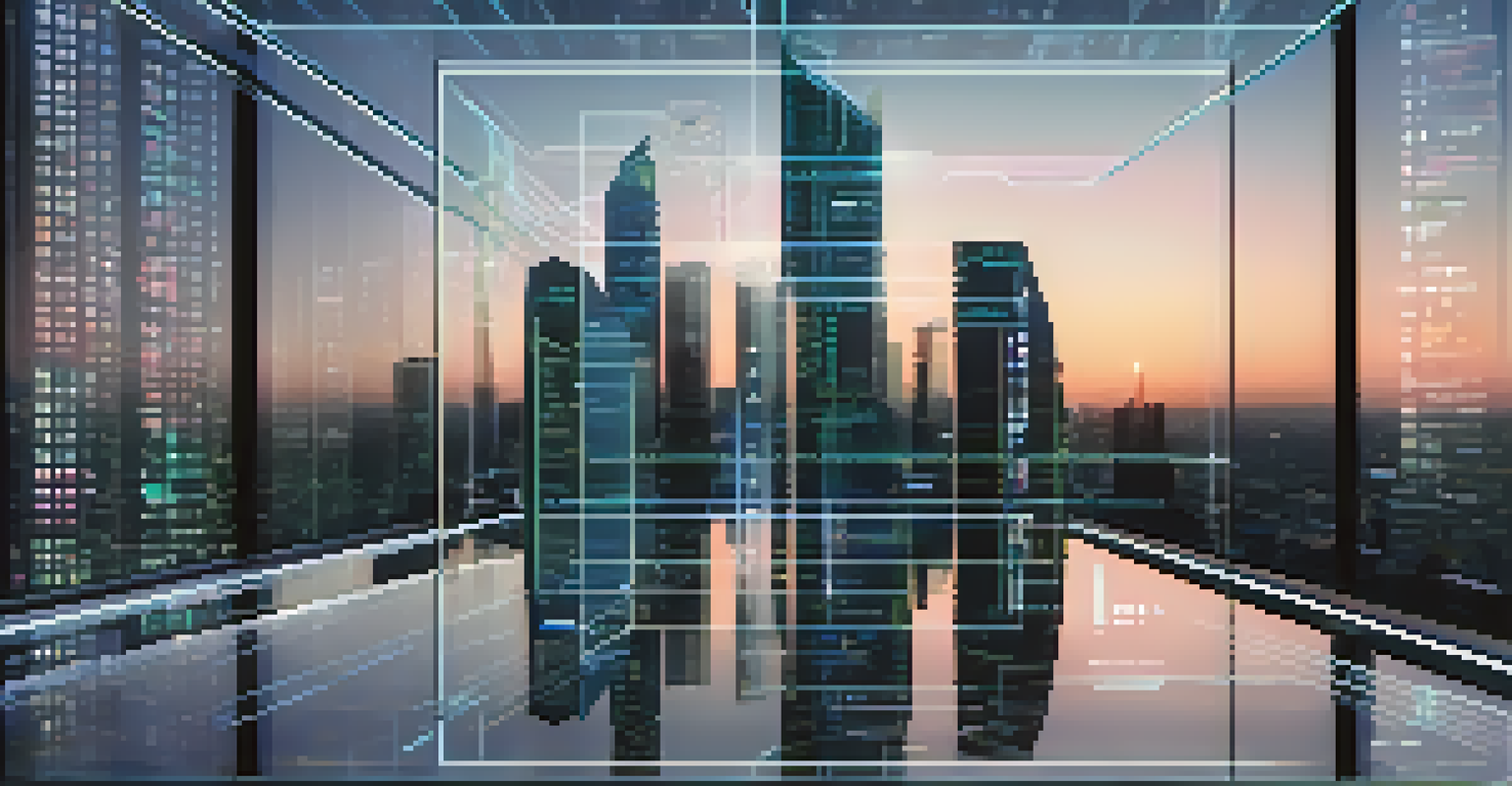A close-up view of a smart contract on a transparent screen in a modern office, featuring lines of code and diagrams.