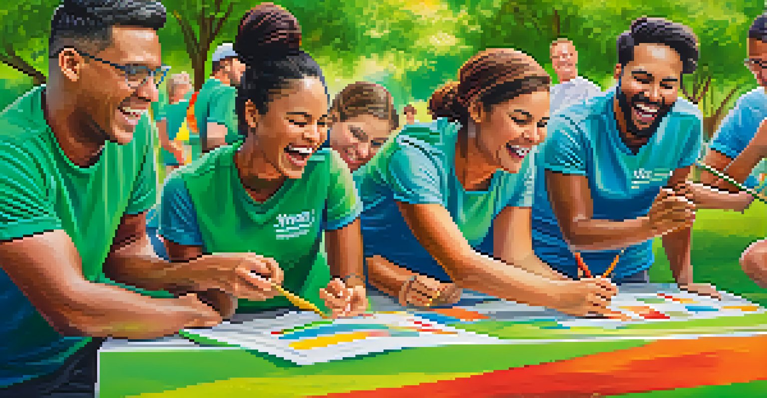 Employees participating in a vibrant team-building exercise outdoors in a park.