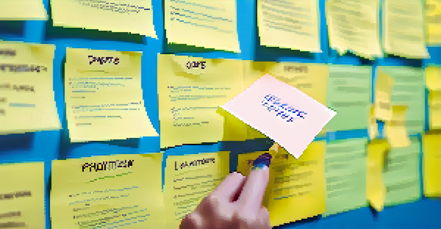 A hand placing a bright yellow sticky note on the Value Propositions section of a Business Model Canvas, with team members discussing in the background.