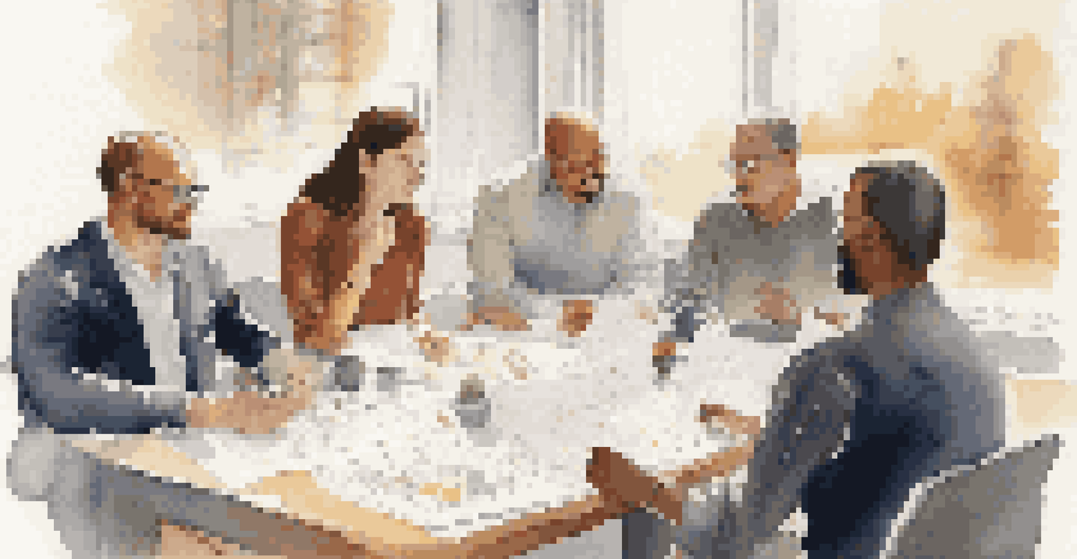 A diverse group of individuals discussing customer feedback around a table with charts and notes in a well-lit room.