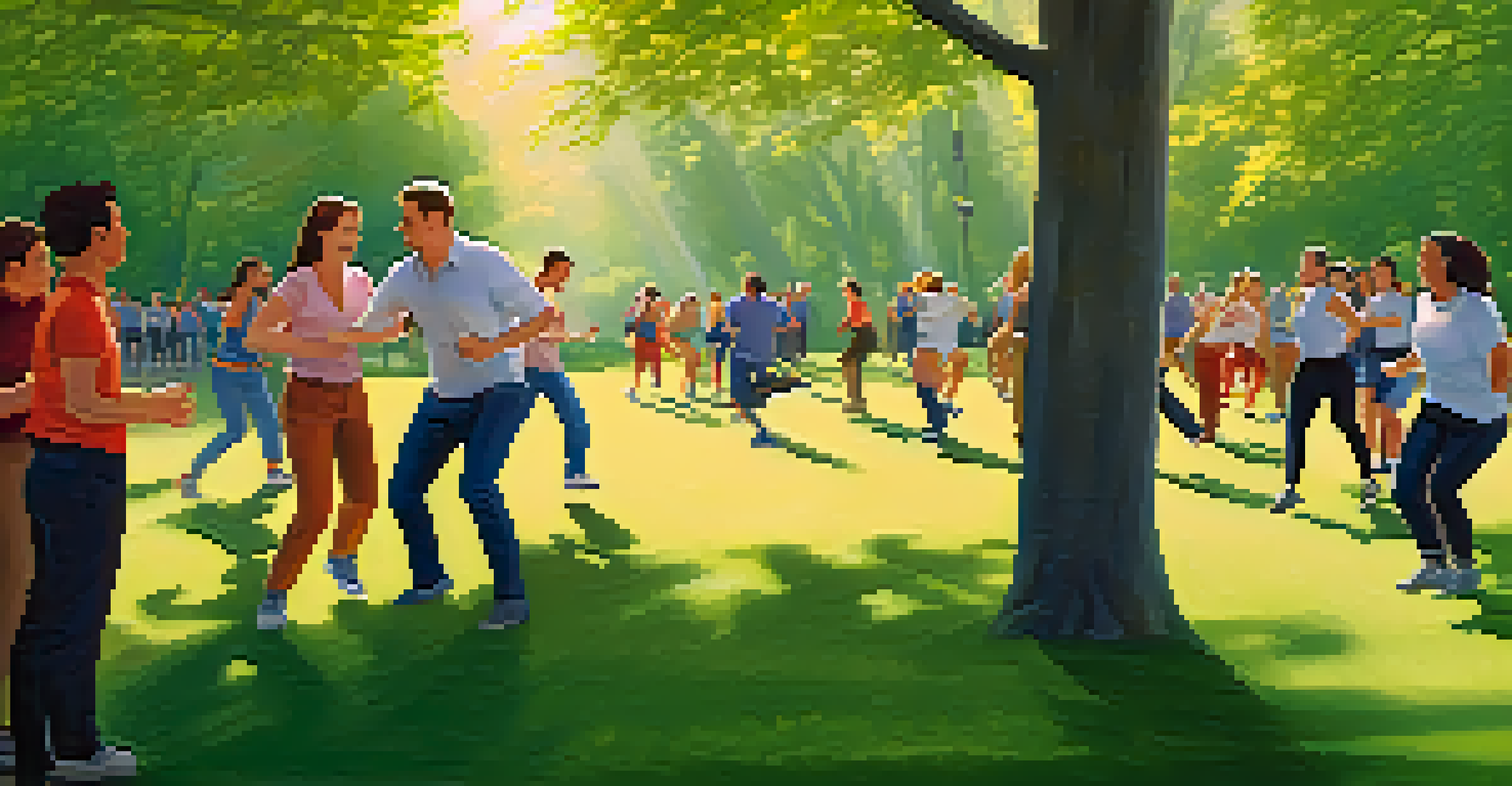Employees participating in a trust fall exercise in a sunny park, demonstrating teamwork and engagement.