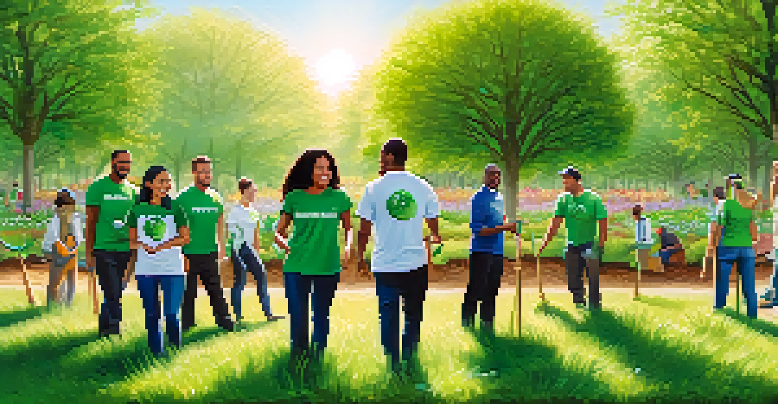 Employees participating in a corporate social responsibility event, planting trees in a park.