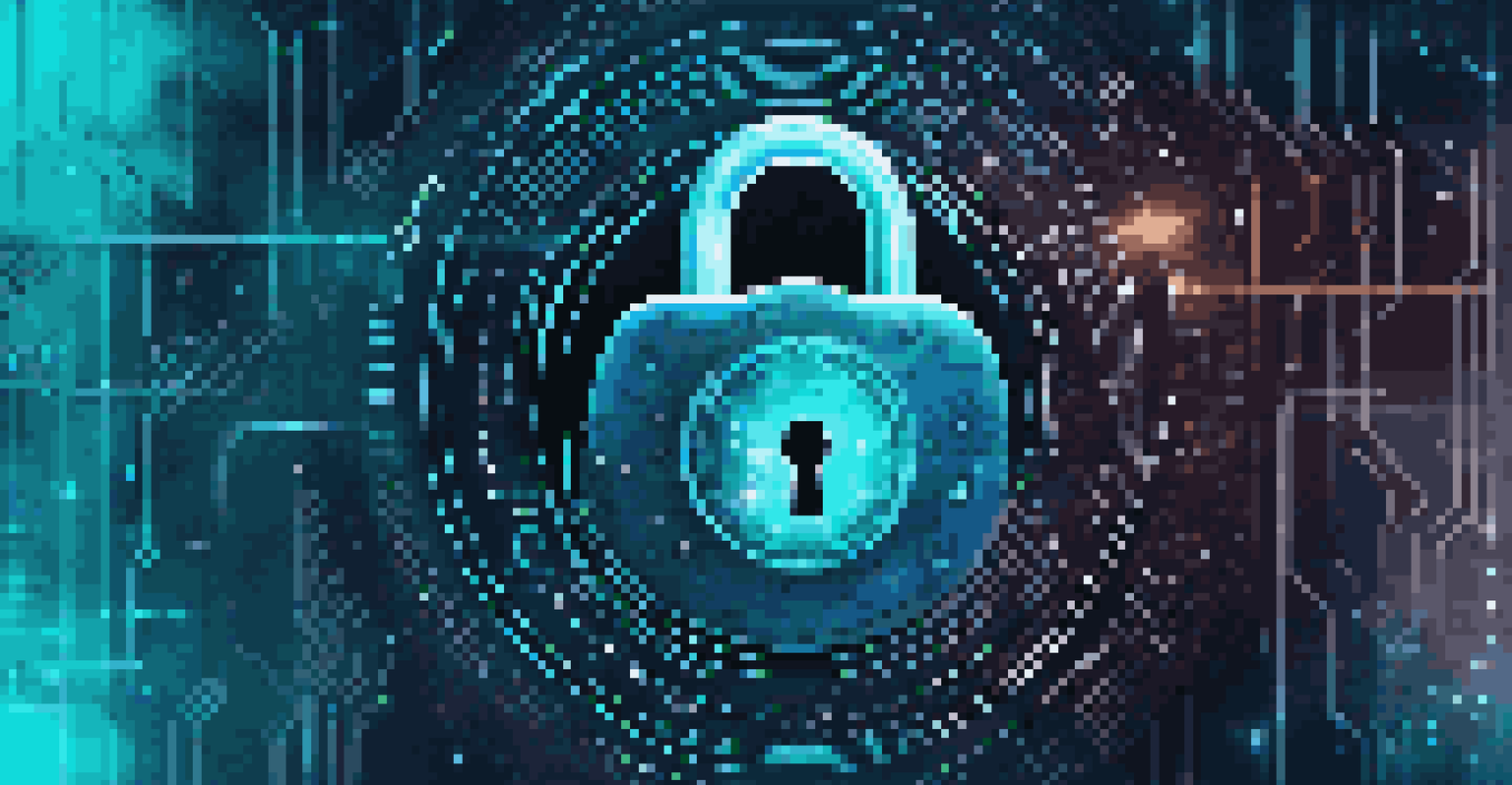 Abstract image of a digital lock symbol surrounded by binary code, representing data security and protection.