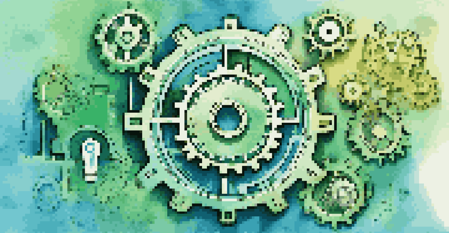 An abstract image showing interconnected gears and arrows representing growth and synergy in private equity and M&A activity.