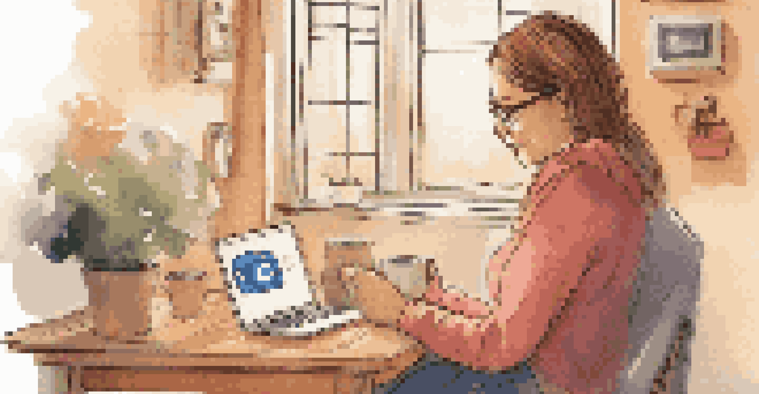 A user engaging with a personalized chatbot conversation on a smartphone in a cozy home setting with warm lighting and a coffee cup.