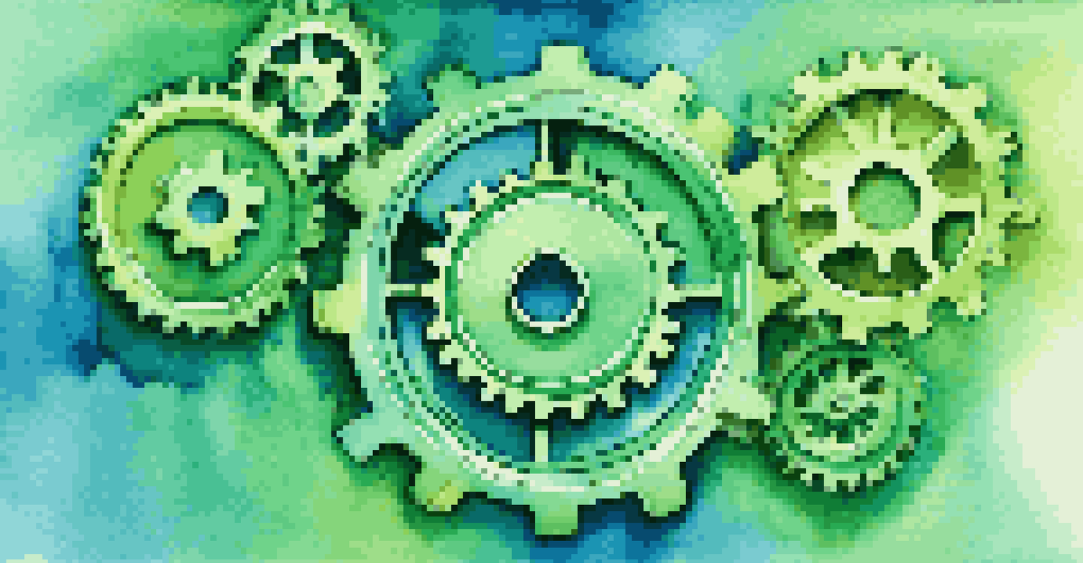 An abstract image of interconnected gears representing trade finance options against a blue and green gradient background.
