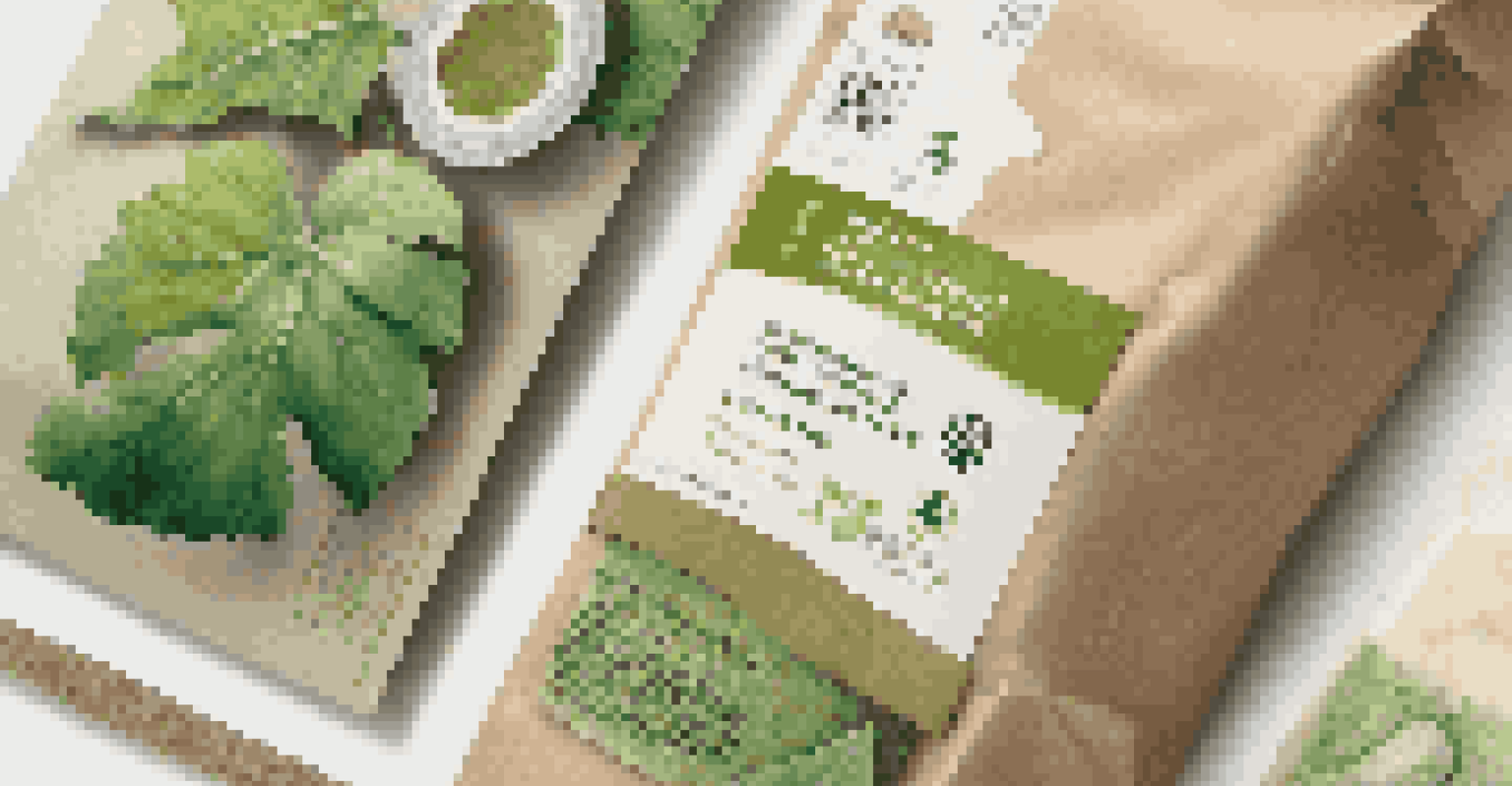 Eco-friendly packaging materials including biodegradable options in natural textures and earthy tones.