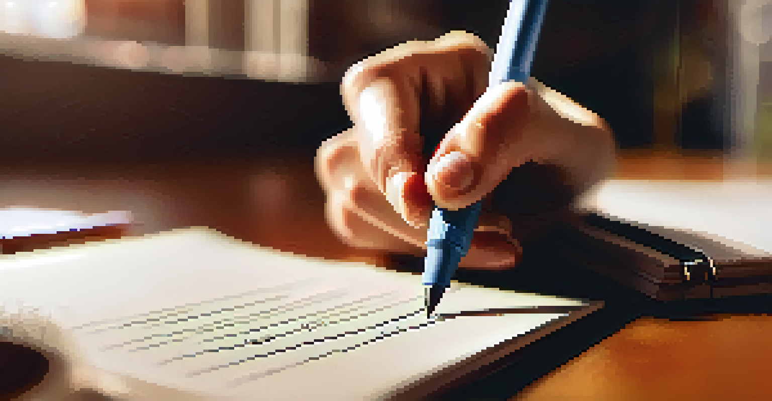 A close-up of a hand writing SMART objectives in a notepad, with a warm and inviting background.