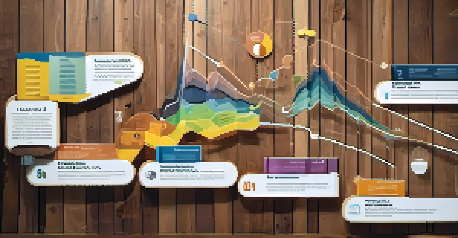 An infographic depicting a brand's storytelling journey on a wooden background.