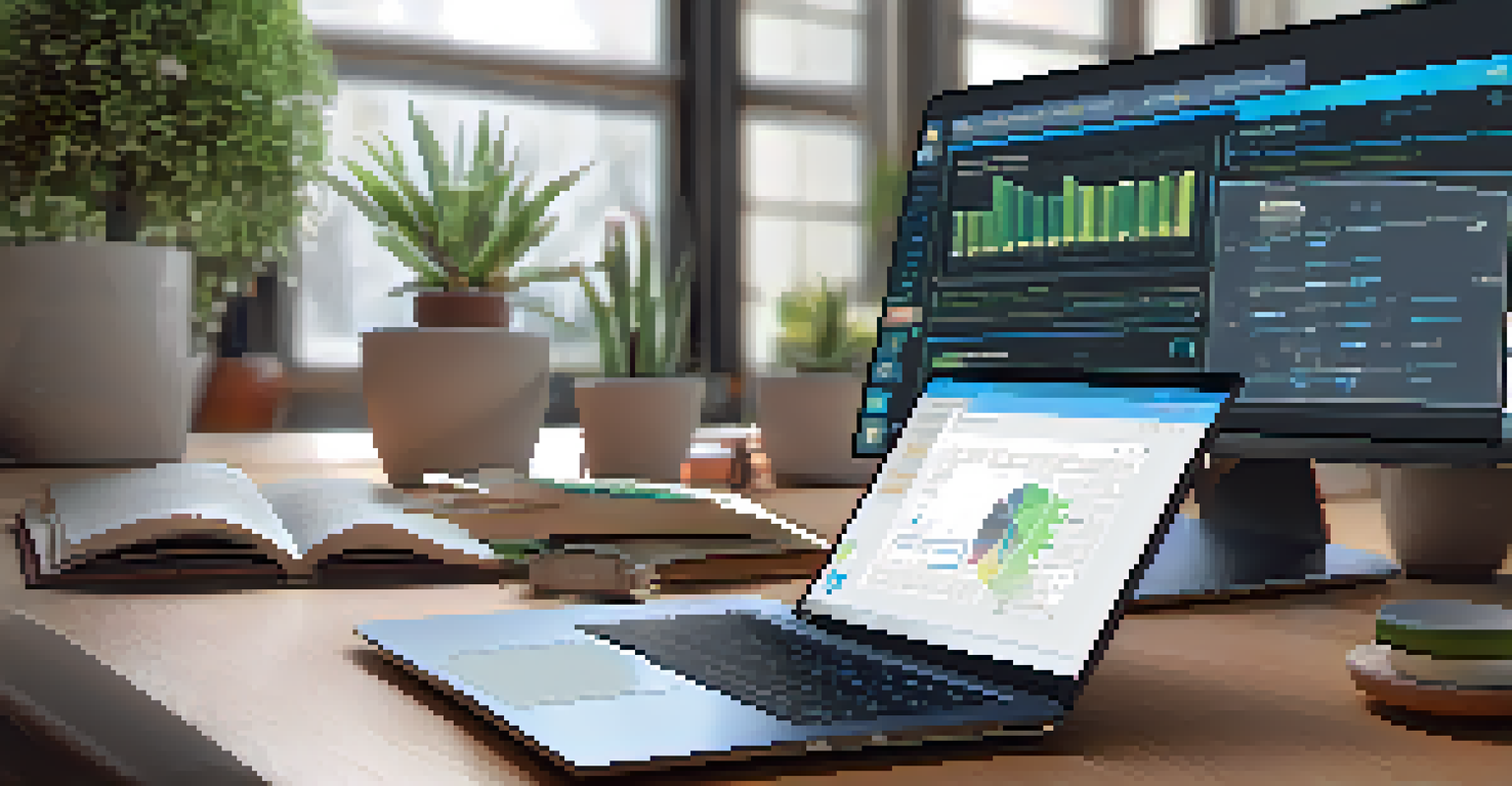 A close-up of a laptop screen showing software for managing intellectual property in a cozy workspace.
