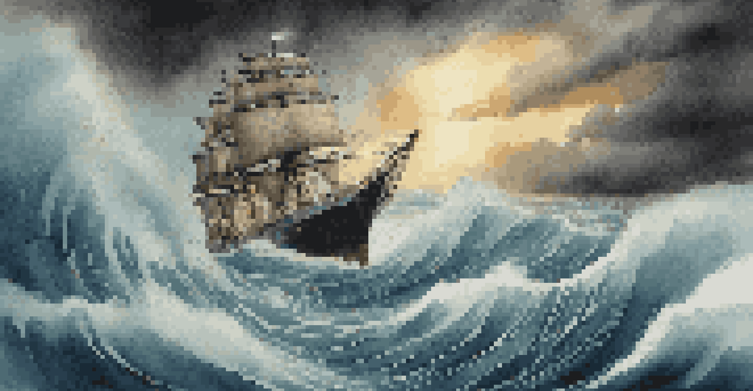 A resilient ship navigating through stormy seas, symbolizing business continuity and hope.