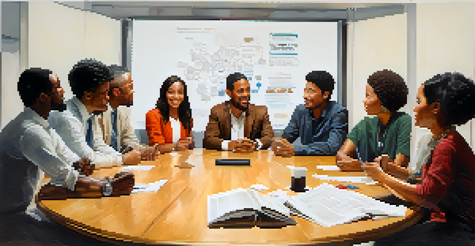 A diverse group of people engaged in a collaborative negotiation around a round table, showcasing various emotions and cultural artifacts.
