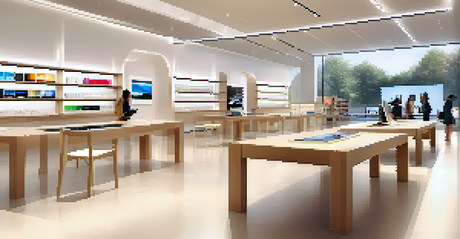 A modern Apple store filled with customers exploring products in a bright and inviting environment.